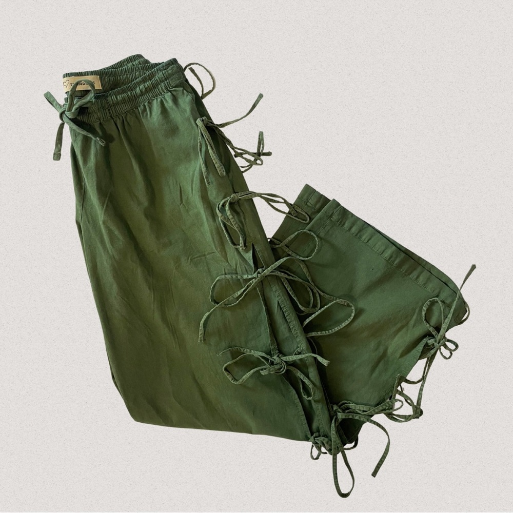 NWOT Olive Green Wide Leg Pants with Side Ties